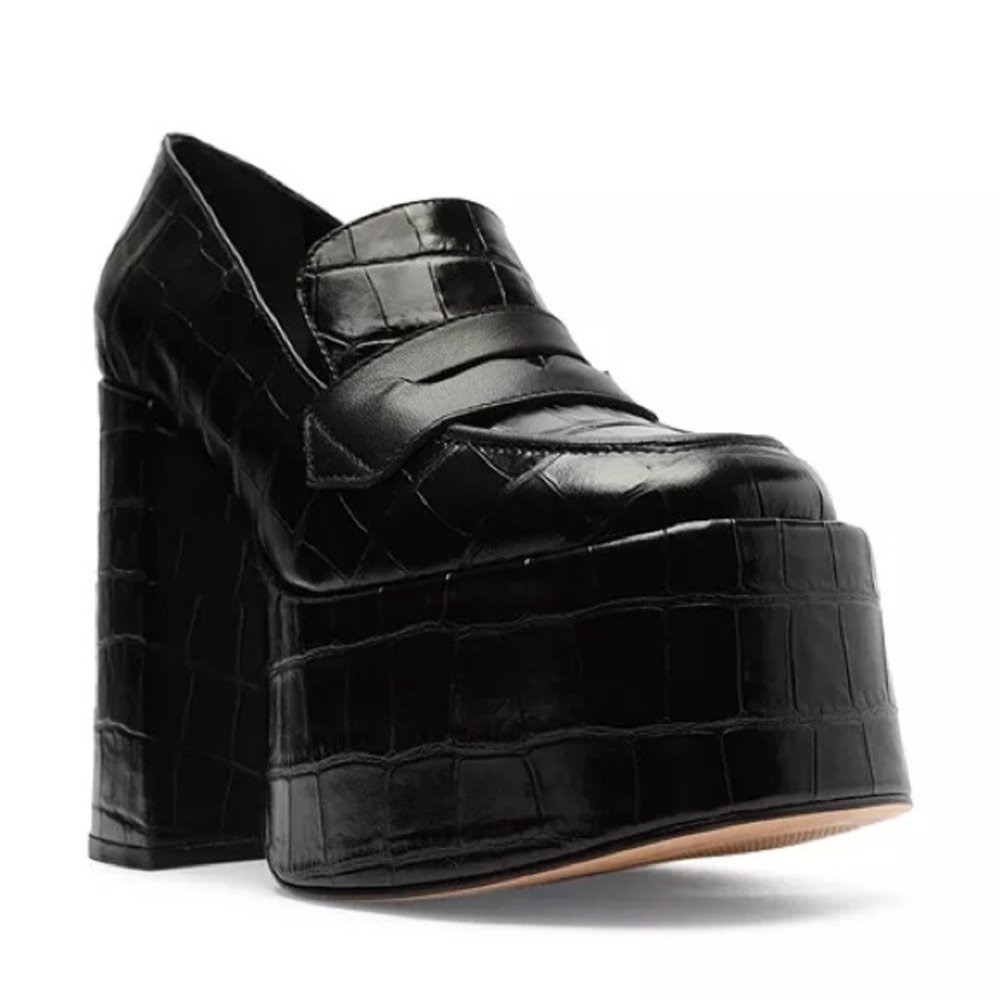 SCHUTZ Black Croc-Embossed Platform Loafer 8.5